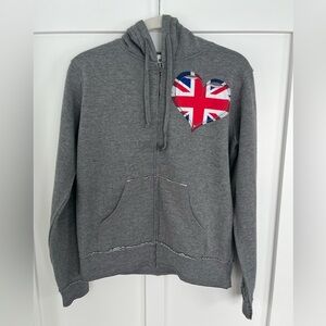 Vintage Disney Parks Epcot Zip Hooded Sweatshirt 'I Heart UK SZ Large